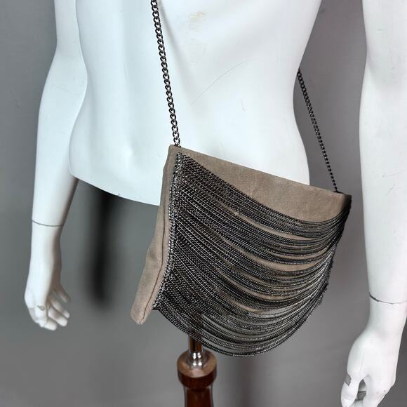 Revolve Eryn Brinie shoulder bag clutch suede chain drape NWT Moto gray Y2k - Picture 2 of 10